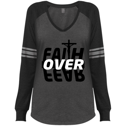 Faith Over Fear Ladies' Game LS V-Neck T-Shirt