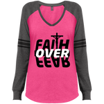 Faith Over Fear Ladies' Game LS V-Neck T-Shirt